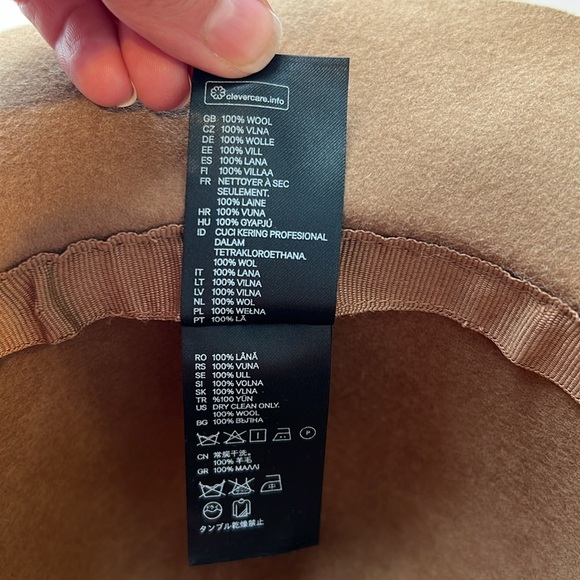 H&M Camel Colored Fedora Hat 100% Felted Wool with Vegan Leather Belt Tan Brown - Picture 16 of 16